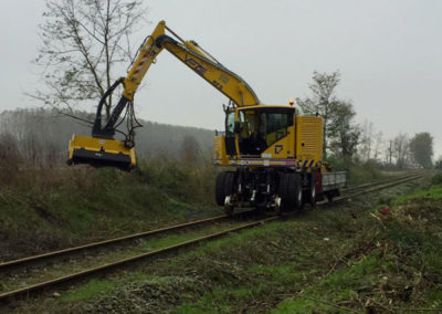 4 teste trincianti montate su caricatori strada/rotaia      testa forestale “Seppi M. spa”  trincia fresante “Orsi Group”  trincia mod. decespugliatrice idraulica “Berti Macchine Agricole spa”  testata trinciante TN120 “Ferri srl”